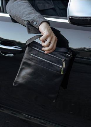 Стильна шкіряна чоловіча сумка через плече чорна double up yozone елегантна шкіряна сумка для чоловіків4 фото