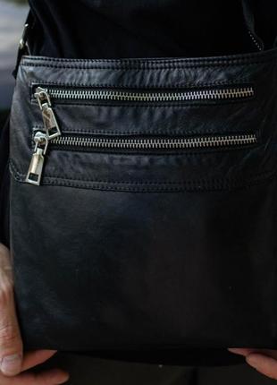 Стильна шкіряна чоловіча сумка через плече чорна double up yozone елегантна шкіряна сумка для чоловіків9 фото