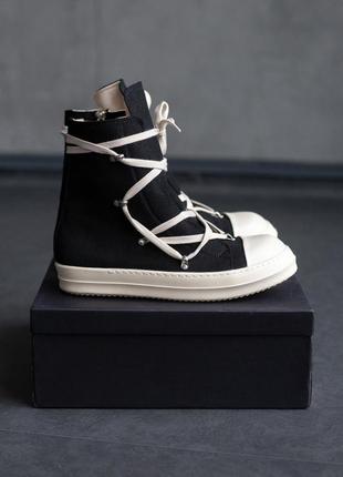 Шикарні жіночі та чоловічі високі кеди rick owens denim premium чорні