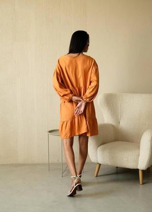 Нежное платье, р.уни, шелковый лен, оранжевый5 фото