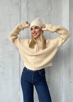Вʼязаний жіночий светр з коміром на блискавці❤️ турецького виробництва