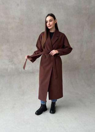 Демисезонное женское длинное кашемировое пальто свободного силуэта, оверсайз1 фото