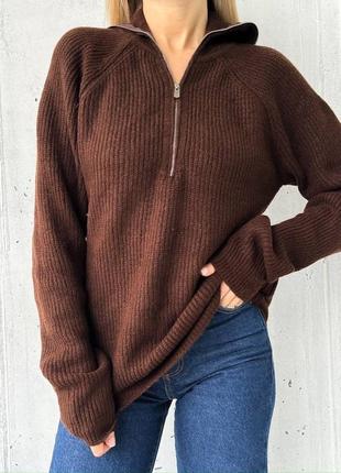 Вʼязаний жіночий светр вільного крою з коміром на блискавці❤️ турецького виробництва