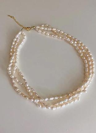 Тройной чекер из натуральных речных жемчужин