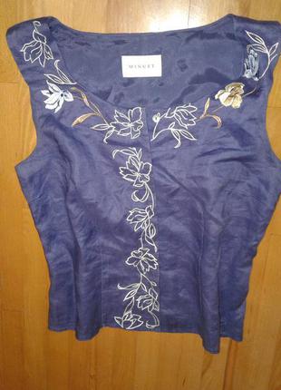Новая льняная блузочка с нежной вышивкой фиалкового цвета от minuet 12 р.