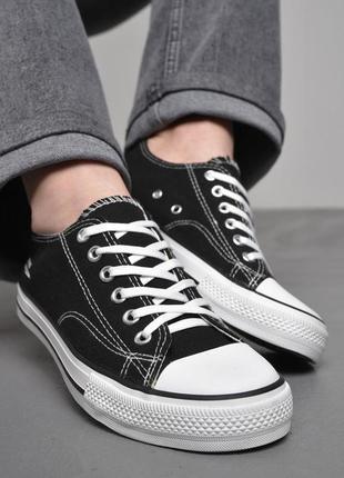 Кеды женские черного цвета на шнуровке текстиль в стиле converse all star