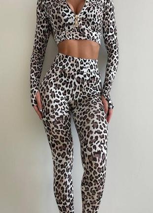 Леопардовый фитнес костюм, спортивный комплект лео2 фото