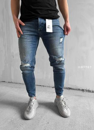 Мужские джинсы зауженные синие2 фото