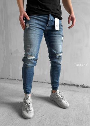 Мужские джинсы зауженные синие1 фото