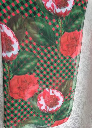 Очень красивый  яркий платок, шарф, палантин, цветы, шифоновый3 фото