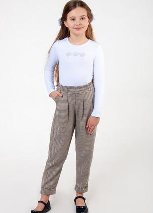 Стильные брюки с подворотами для школы, модные зауженные школьные брюки в клетку2 фото