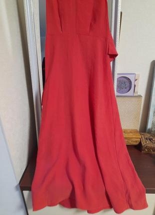 Шикарное коралловое длинное брендовое платье.3 фото