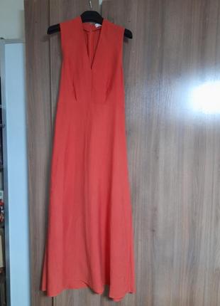 Шикарное коралловое длинное брендовое платье.8 фото