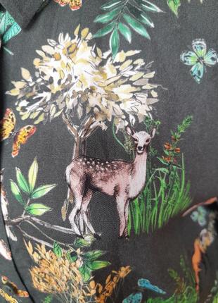 Стильна віскозна сорочка з принтом ліс звірі лисиця олень сова4 фото