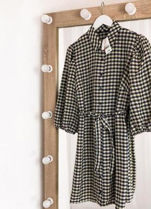 Сукня в клітинку з поясом s/m(10)