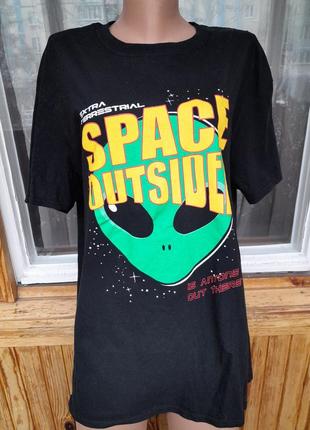 Крута бавовняна футболка з принтом прибулець космос інопланетянин