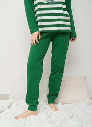 Жіноча піжама штани та кофта в смужку з драконом зелена 149323 фото
