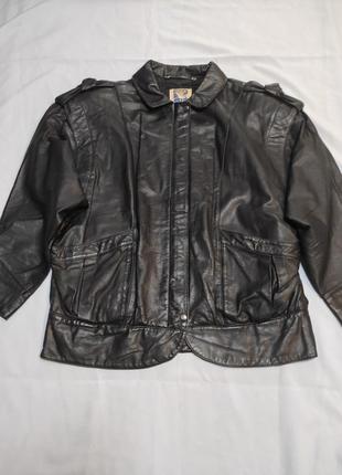 Стильна вінтажна оверсайз куртка бомбер із натуральної шкіри2 фото