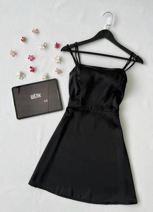 Шелковое женское платье на бретельках, сексуальное мини платье, черное платье4 фото