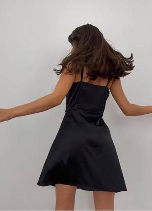 Шелковое женское платье на бретельках, сексуальное мини платье, черное платье3 фото