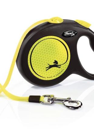 Flexi new neon l — поводок-рулетка светоотражающая для собак до 50 кг, лента, 5 м2 фото