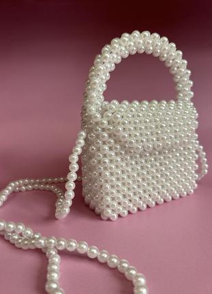 Сумка из акриловых бусин tbh pearl bag белая4 фото