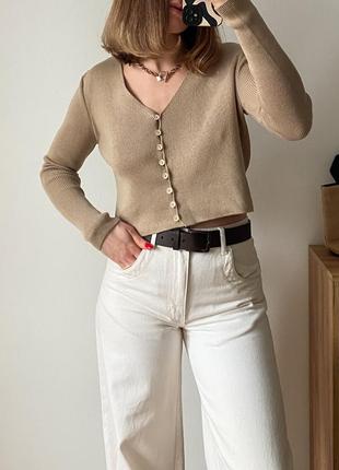 Базова бежева кофтинка - кардиган на ґудзиках