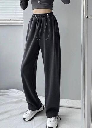 Спортивні жіночі штани джогери на високій посадці якісні стильні базові графітові сірі