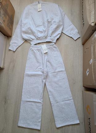 Костюм сірий з флісом широкі штани кофта на блиставці s m zara 4174/8738 фото