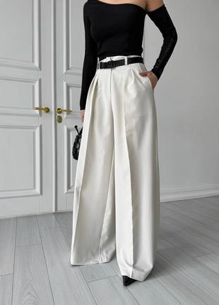 Штани брюки - палацо жіночі, однотонні, біло - сірі