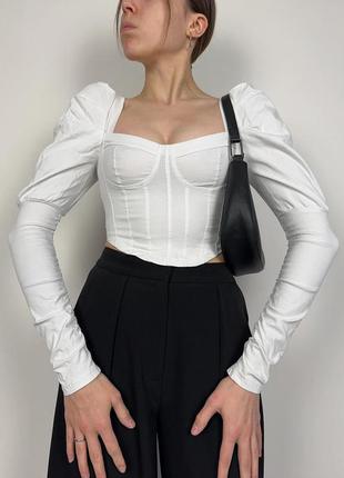 Белая корсетная блуза корсет с объемными рукавами2 фото