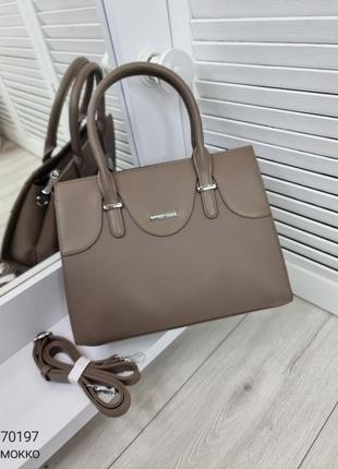 Жіноча стильна та якісна класична сумка з еко шкіри на 2 відділи мокко8 фото