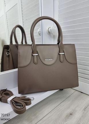 Жіноча стильна та якісна класична сумка з еко шкіри на 2 відділи мокко5 фото