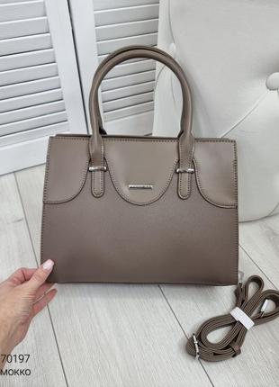 Жіноча стильна та якісна класична сумка з еко шкіри на 2 відділи мокко6 фото