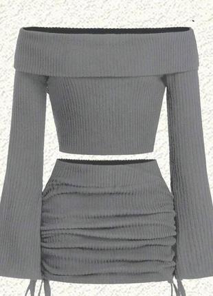Стильный костюм юбка на затяжках и кофточка топ в рубчик3 фото