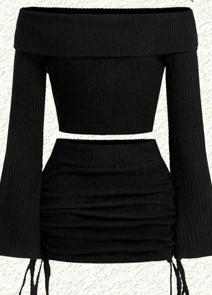 Стильный костюм юбка на затяжках и кофточка топ в рубчик5 фото