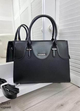 Жіноча стильна та якісна класична сумка з еко шкіри на 2 відділи чорна4 фото