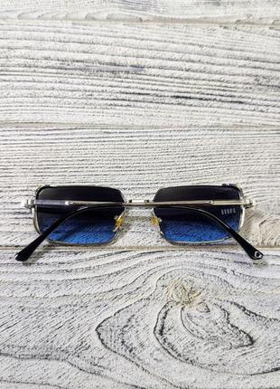 Солнцезащитные очки прямоугольные, унисекс, синие в серебристой металлической  оправе (без бренда)6 фото
