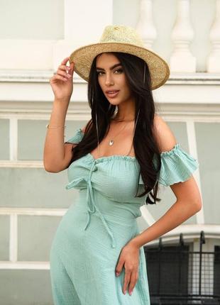 Женское стильное качественное трендовое длинное макси муслиновое платье 100% талия хлопок регулирует3 фото