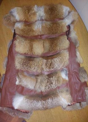 Дуже красива шкіряна жилетка з лисицы безрукавка куртка трансформер з хутром  люкс якість3 фото