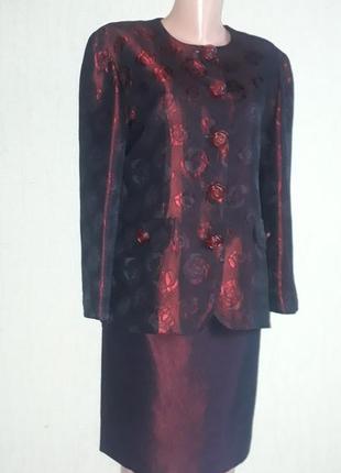 Роскошный французский винтажный бордовый костюм ретро vintage размер 482 фото