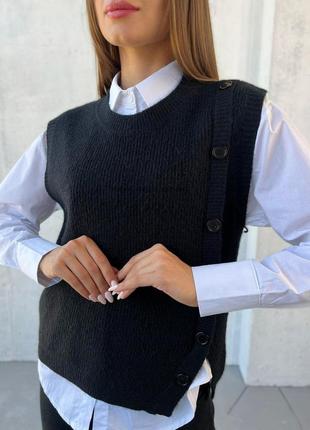 Женская рубашка и жилетка комплект стильный жилет и рубашка черного цвета свободный размер 42-46