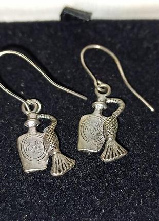 Серьги женские сережки флакон духов металл