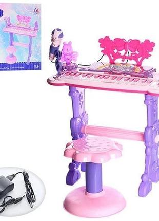 Дитячий синтезатор на ніжках 6618 зі стільчиком мікрофоном 37 клавіш музика світло