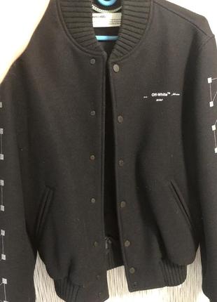 Off-white black embroidered skinny varsity bomber jacket1 фото