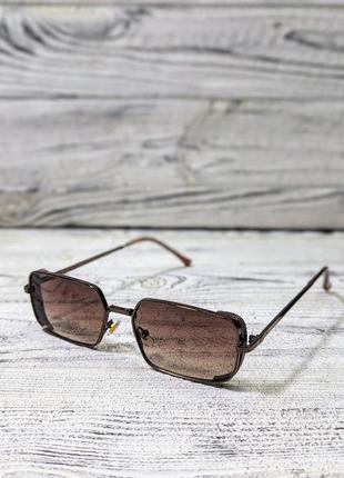 Солнцезащитные очки прямоугольные, унисекс, коричневые в металлической коричневой оправе (без бренда)