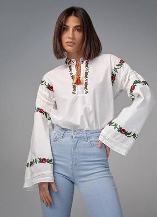 Оригінальна блуза-сорочка вишиванка з довгим рукавом норма