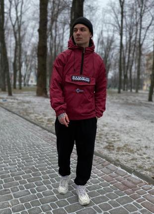 Анорак napapijri | мужской ветрозащитный анорак | камуфляжная бордовая куртка | брендовая куртка с капюшоном