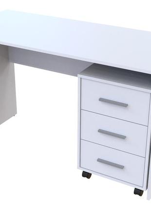 Компьютерный стол письменный т3 120 х 60 х 78 см белый. столик письменный офисный с тумбой на колесах2 фото
