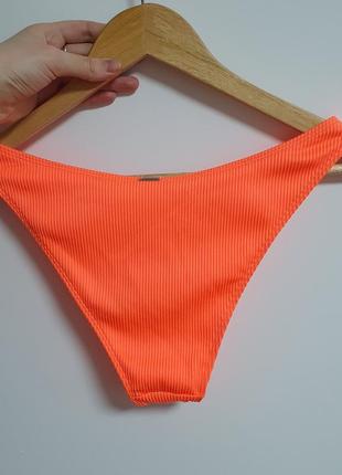 Купальник раздельный купальные трусики лифчик ярко оранжевый в рубчик6 фото
